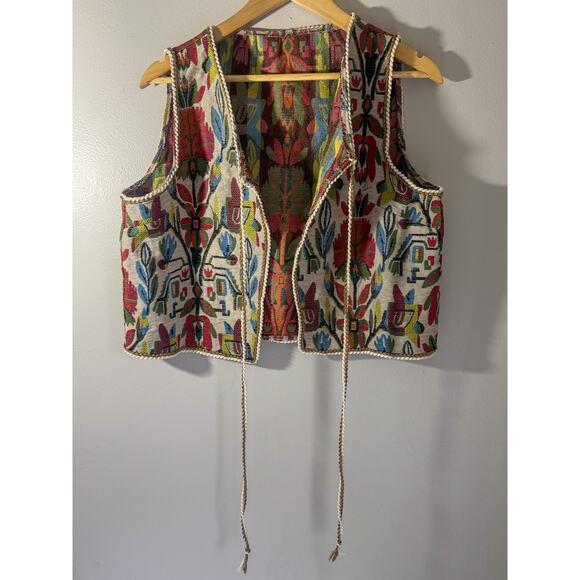 🎨 Bohemian Tapestry Floral Print Tie-Front Vest XL - Picture 2 of 7